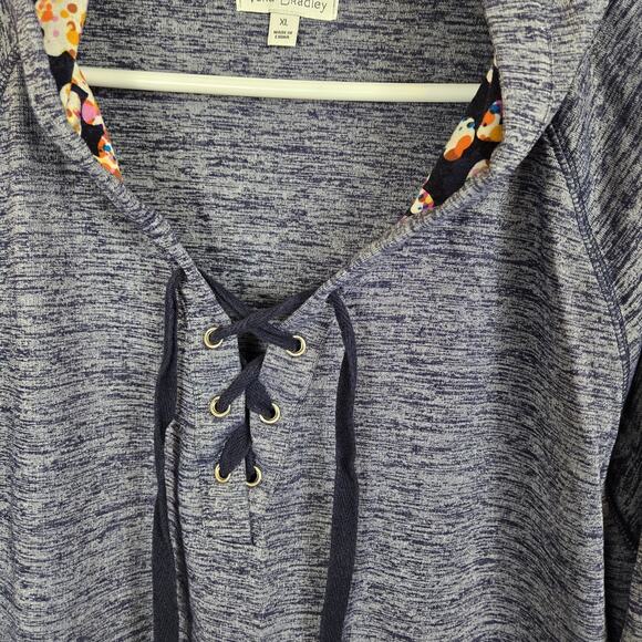 Vera Bradley Sz XL Oversized Blue Colorblock Cropped Pullover Hoodie Floral - Picture 3 of 9